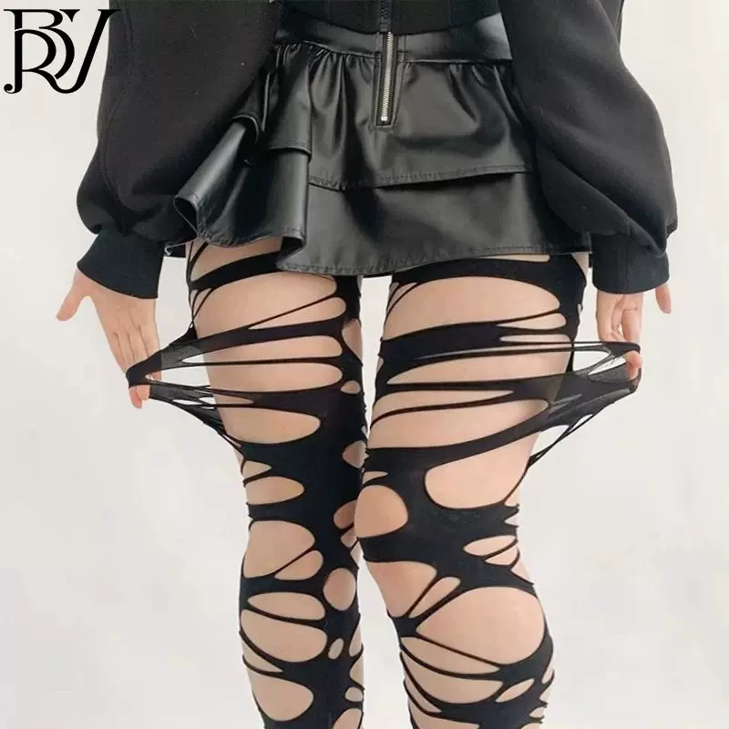 定制丝袜定制加工印logo印花破洞袜不规则割裂黑丝袜九分裤薄款女