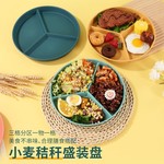 跨境小麦秸秆减脂餐盘分格分餐盘盘子塑料分隔餐盘三格盘网红餐盘