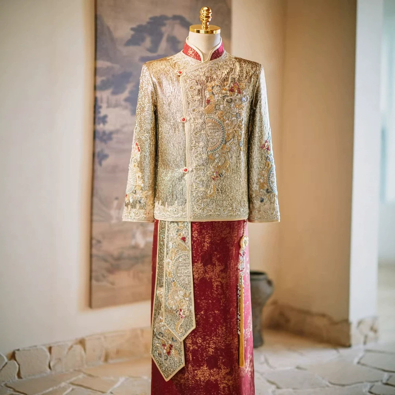 Men's Xiuhe suit, golden wedding attire, groom's reception and toast suit, 2026 new model Chinese-style wedding dress, high-end and light luxury Men's Xiuhe suit, golden wedding attire, groom's reception and toast suit, 2026 new model Chinese-style wedding dress, high-end and light luxury