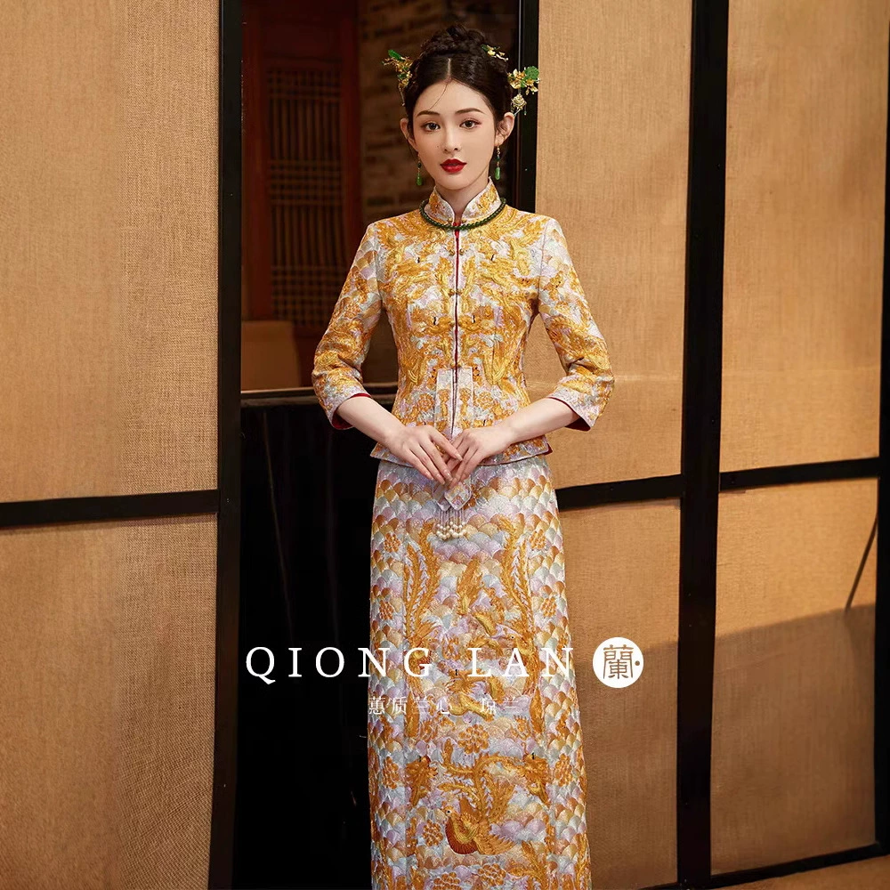 Платье с вышивкой Королевский дракон и феникс 2025 новый костюм