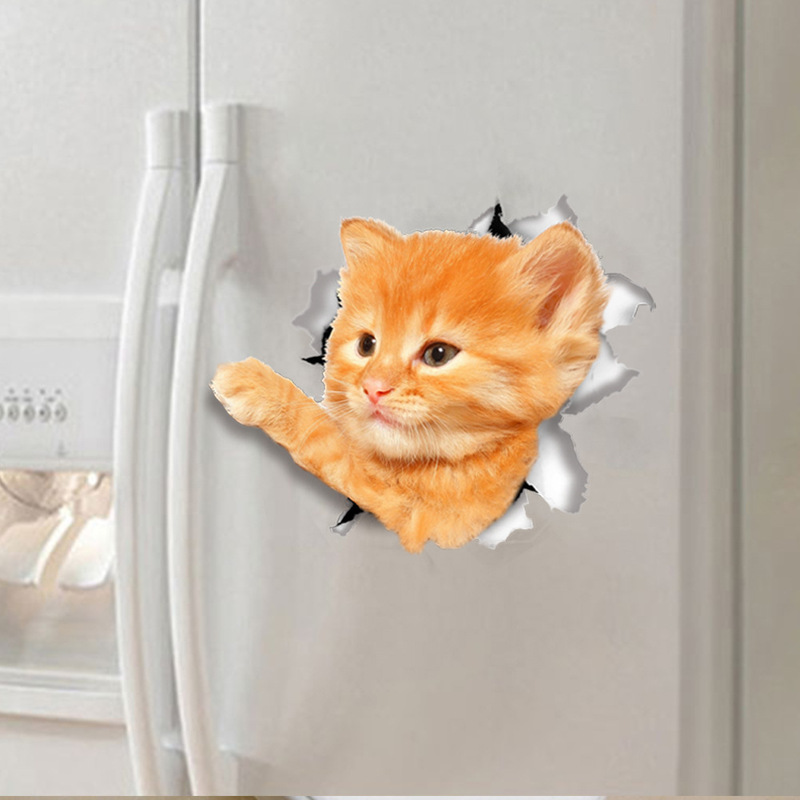 New Creative 3D Stereo Kitten and Puppy Wall Decoration Bathroom Toilet Sticker Cover Notebook Sticker Wall Sticker
