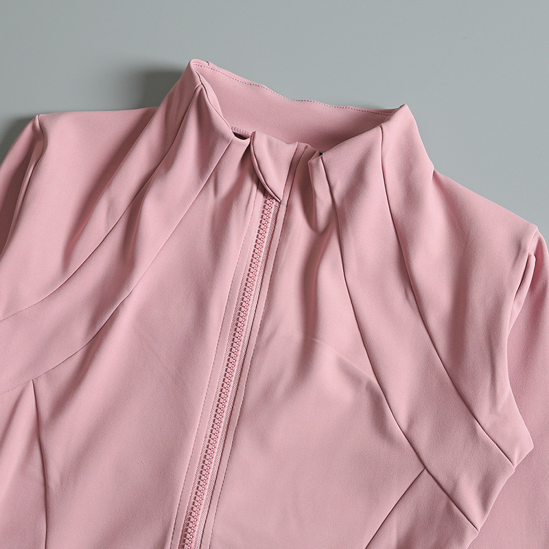 Slim fit sportvest voor dames, lente/herfst, lange mouwen, ritssluiting, opstaande kraag, ademend, geschikt voor fitness, hardlopen en bescherming tegen de zon._voghion.com