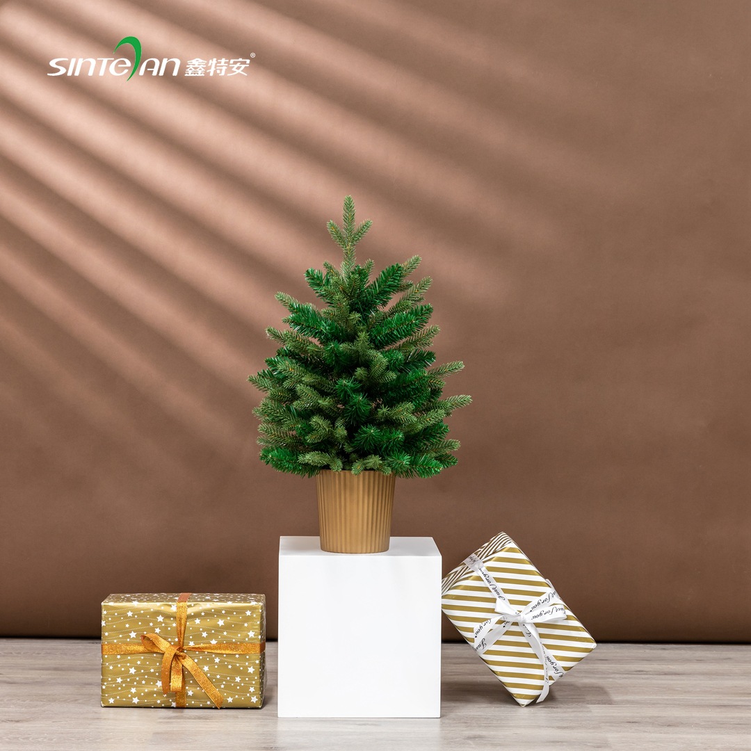 Árbol de Navidad Xintian, juego de árbol de Navidad de PE simulado, maceta dorada, paquete de escritorio, árbol de Navidad con nieve.