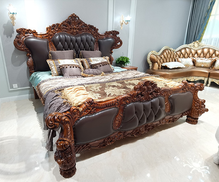 欧式婚床豪华真皮床1.8米2.0米大床新婚全实木橡木双人床