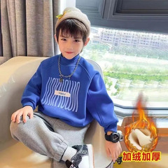 Children's Fleece Sweatshirt 2024 New Winter Boys One-Piece Fleece Casual Half-Neck Medium and Large Children Korean Style Base Shirt