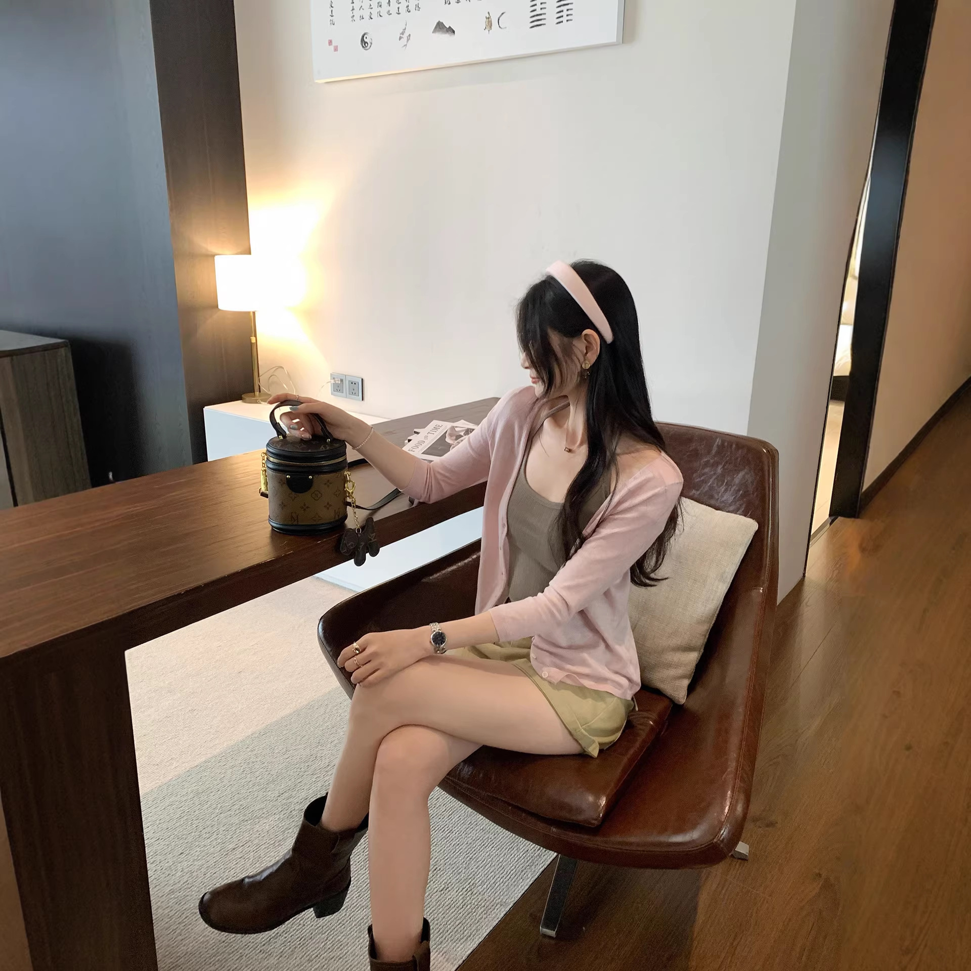 韩版V领七分袖内搭打底针织开衫外套女春秋2026新款小个子短上衣