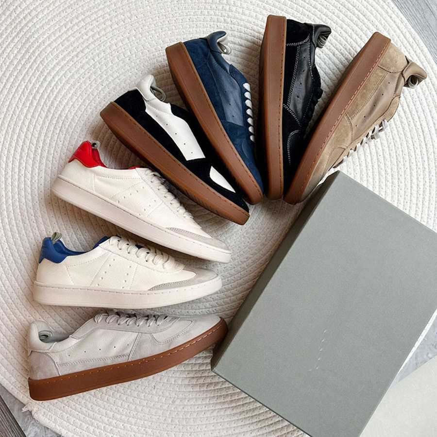 Made in Guangdong~~ Water-Dyed Yak Leather Comfortable and Soft German-Style Training Shoes, First Layer Genuine Leather, Flat-Soled Lace-Up Couple Sneakers with Thick Soles