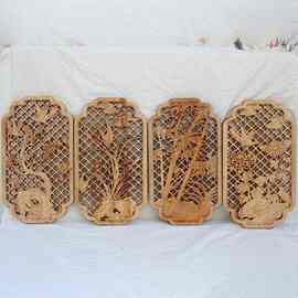 东阳实木雕刻壁挂件梅兰竹菊中式装饰雕花香樟木古风中式婚庆镂空