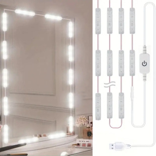 Usb5V Mirror Led Fill Light Vanity Makeup Light Beauty Adhesive No-Drill Bathroom Mirror Front Light Waterproof