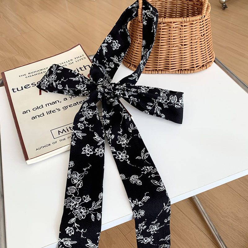 Bufanda de seda, banda larga, sensación de alto nivel, bufanda de lunares pequeños, decoración de cinta de doble capa, banda para el cabello estrecha, bolsa de atar drapeado, cinturón de cinta