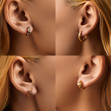 亚马逊热销圆圈彩色锆石欧美几何圆形经典款百搭耳扣气质珍珠耳圈