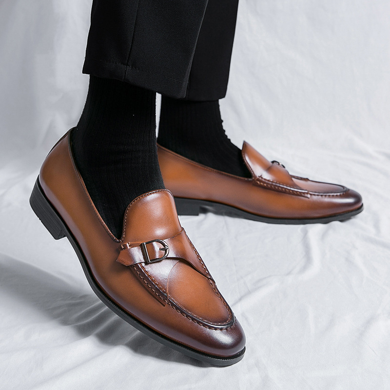 2024 cuatro estaciones de estilo británico botón de negocios zapatos de cuero hombre ropa formal Lefour zapatos de oficina ropa de moda zapatos de hombre