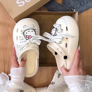 Cute Cartoon Kt Hole Shoes Women's 2025 New Summer Outer Wear Thick Bottom Non-slip Two-way Baotou Sandals for Women