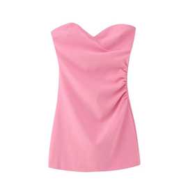 跨境Y2K2023欧美风夏竾女装新款粉色抹胸修身连衣裙短裙