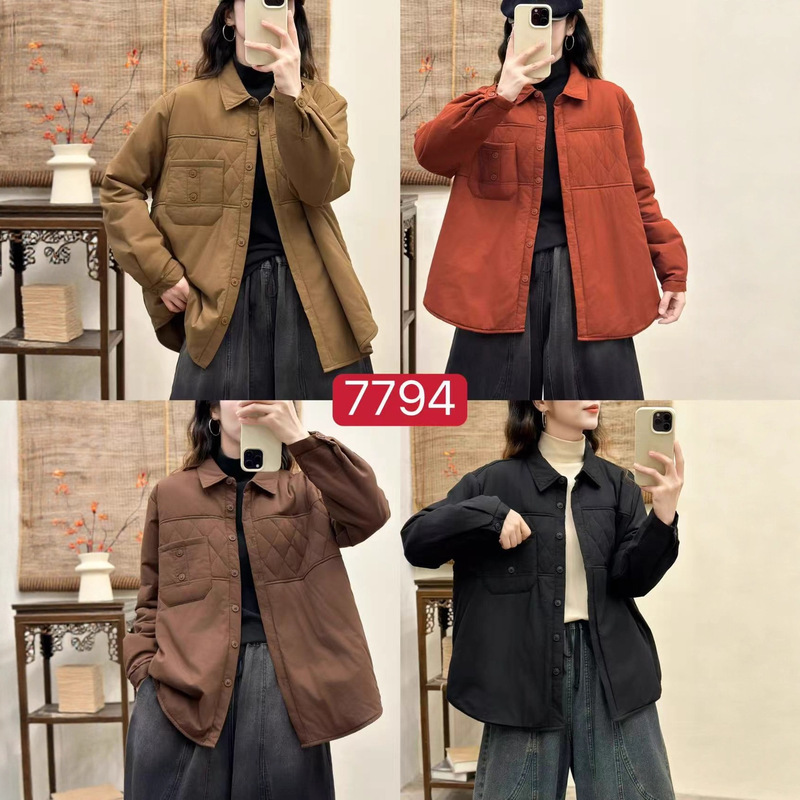 轻薄棉服上衣 2025秋复古纯色休闲外套宽松简约上衣百搭|undefined