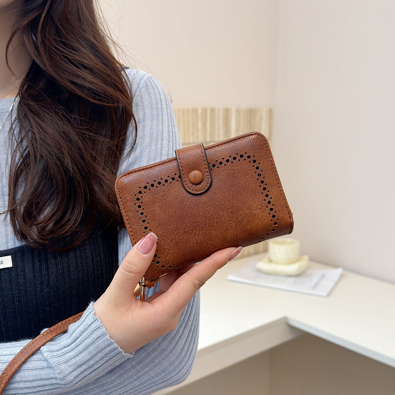 Vintage Soft Leather Short Wallet for Women, Mini Handbag, Multifunctional Fashionable Versatile Coin Purse, Women's Folding Clutch