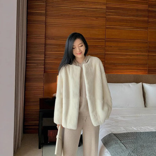 Rich family daughter imitation mink fur coat women's European mink fur coat composite fur one round collar New