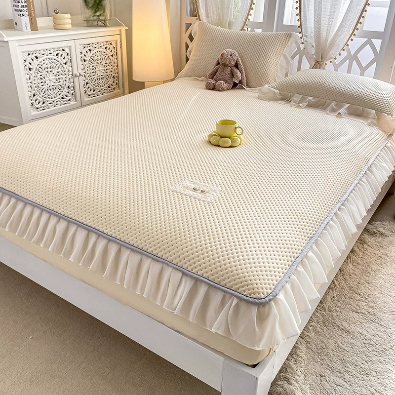 冰羽 2025 New Waffle Cool Lace Fitted Sheet and Mat Set Fitted Sheet