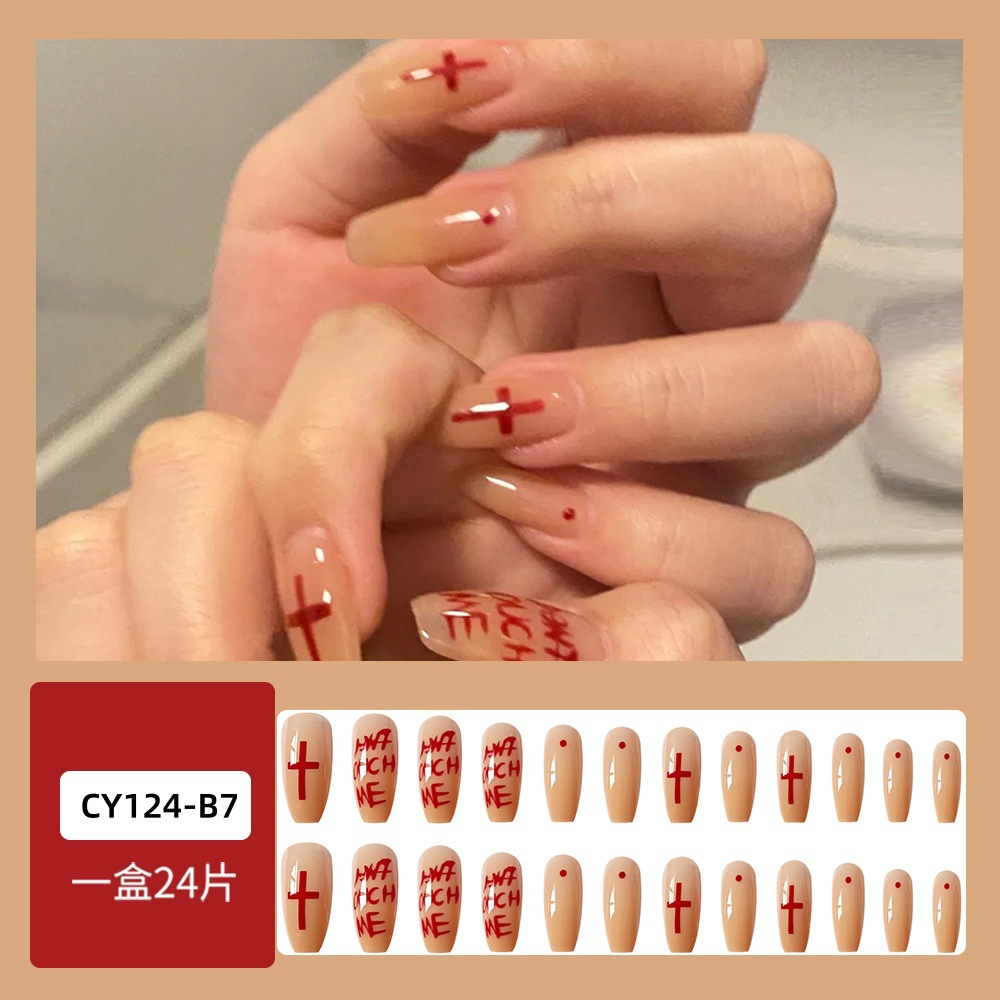 Comercio extranjero venta trapezoidal brillante desnuda base graffiti cruz de uñas 24 piezas de uñas falsas al por mayor