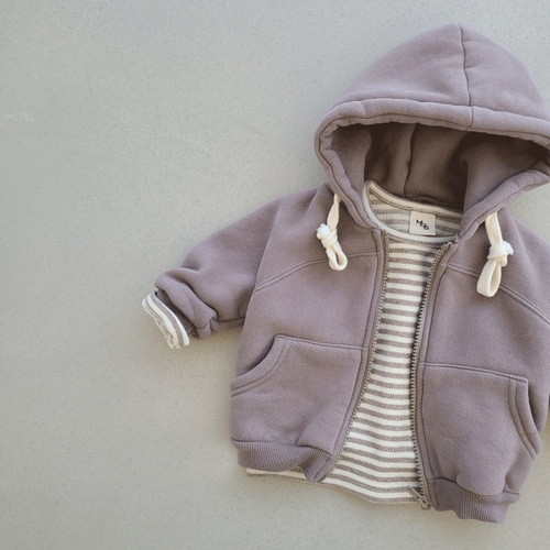 Korean version of ins children's clothing baby spring and autumn clothing baby boys and girls hooded sweatshirt cardigan coat zipper shirt