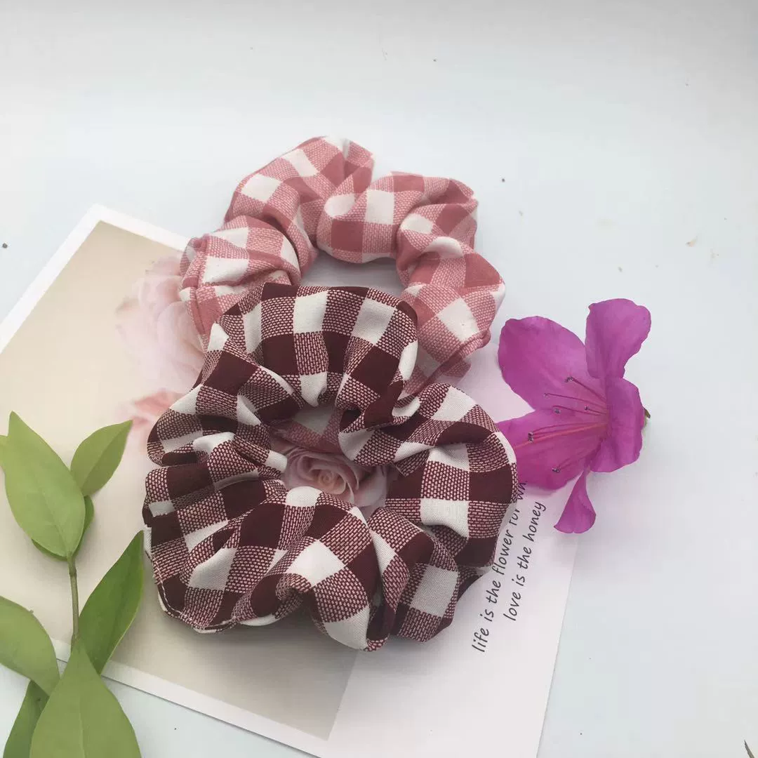 Крупный — мышечный? (likely) 'Large -intestine' hair circle grid girl Mori INS college Feng Korean version of the same hair rope fresh temperament head rope wholesale