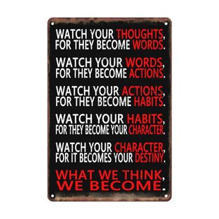 What We Think, We Become Inspirational Warning Slogan Tin Painting Positive Decorative Hanging Painting