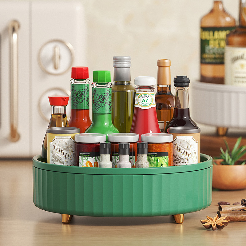 Kitchen rotating shelf countertop multi-functional condiment bottle seasoning rack desktop turntable cosmetics storage box