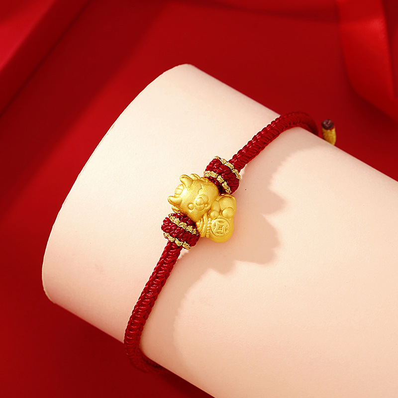 Ingot Año Nuevo dragón pie plata 999 pulsera femenina moda nacional Palacio estilo Zodiaco cobre moneda pulsera ins estilo nacimiento año pulsera