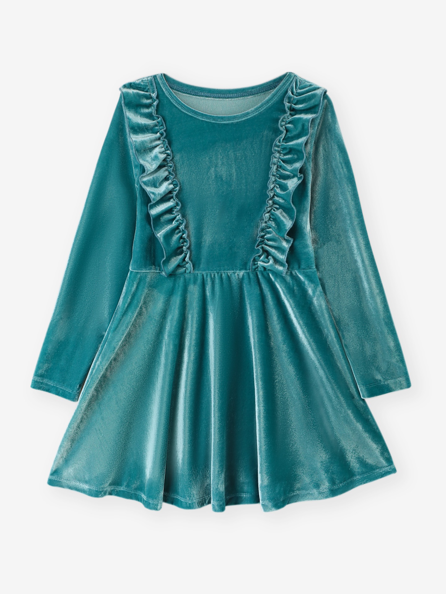Robe en velours à manches longues pour filles, couleur unie, à volants, de couleur unie, de taille moyenne à grande, produite pour le compte, nouvelle collection populaire, prix spécial_voghion.com