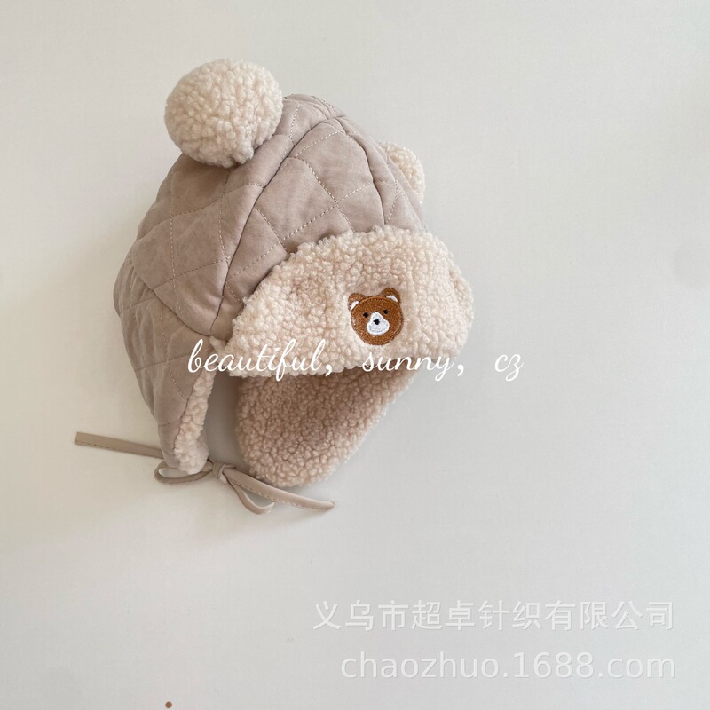 INS风婴童冬季保暖帽幼儿小熊灯芯绒羊羔毛雷锋帽|undefined