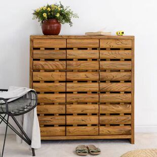 Solid Wood Storage Cabinet Shoe Cabinet New Chinese Style Old Elm Multi-Layer Large Capacity Drawer Solid Wood Storage Cabinet for Home