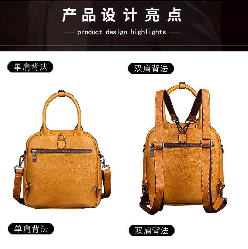 Ba lô da mini nữ phong cách cổ điển da thuộc thực vật — Vàng cổ điển, Nâu cổ điển, Nâu đỏ cổ điển, Xám cổ điển chi tiết 9