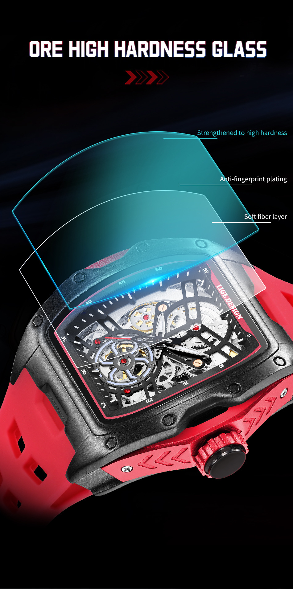 Men's Mechanical Watch Hollowed-out Barrel-shaped Large Dial_voghion.com