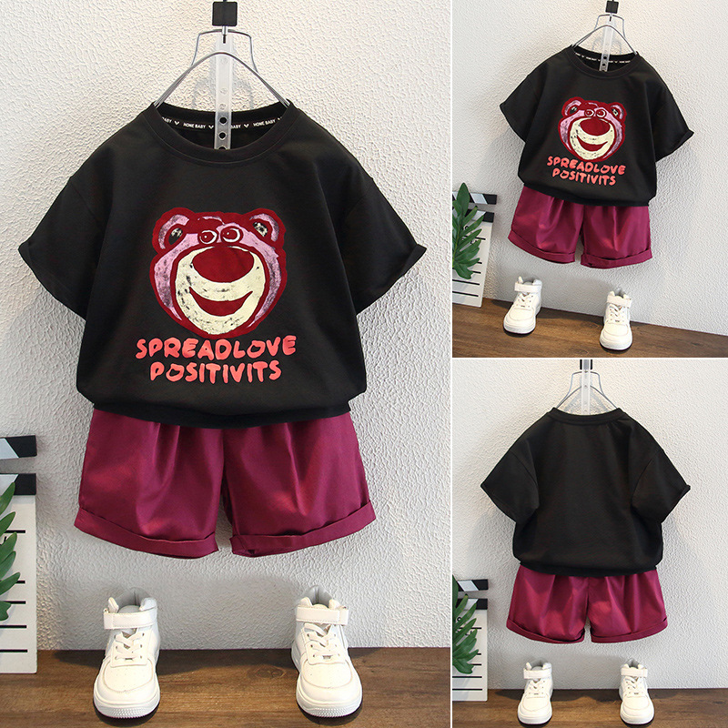 7974 Traje de manga corta de verano para niños 2025 Nuevo estilo para niños Bebé deportivo de estilo occidental Juego de dos piezas