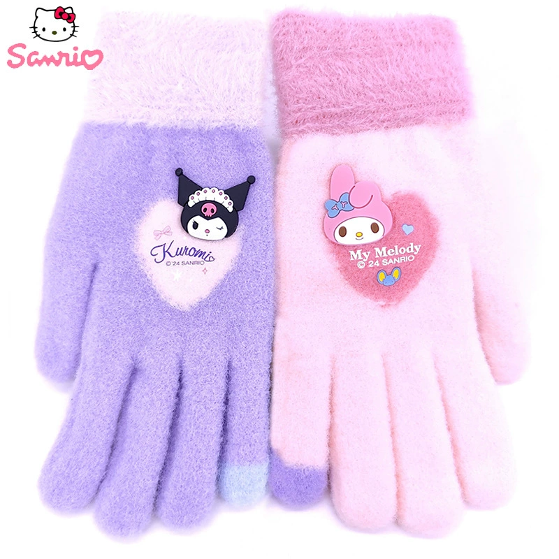 Вязаные дорожные утеплённые мультяшные перчатки Sanrio, для подростков