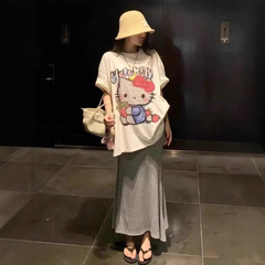 纯棉HelloKitty印花白色短袖T恤女夏季慵懒风宽松洋气时髦上衣潮