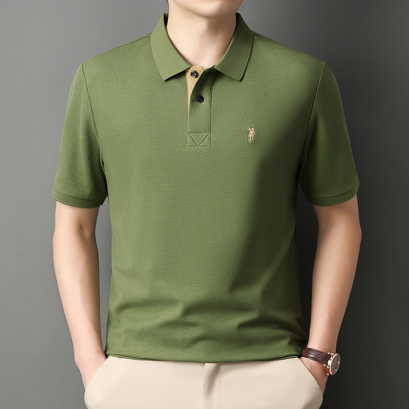 Ali Tiger Men's Lapel Polo Shirt Business Style New Summer 100% mercerized Cotton Casual Simple Solid Color T-shirt