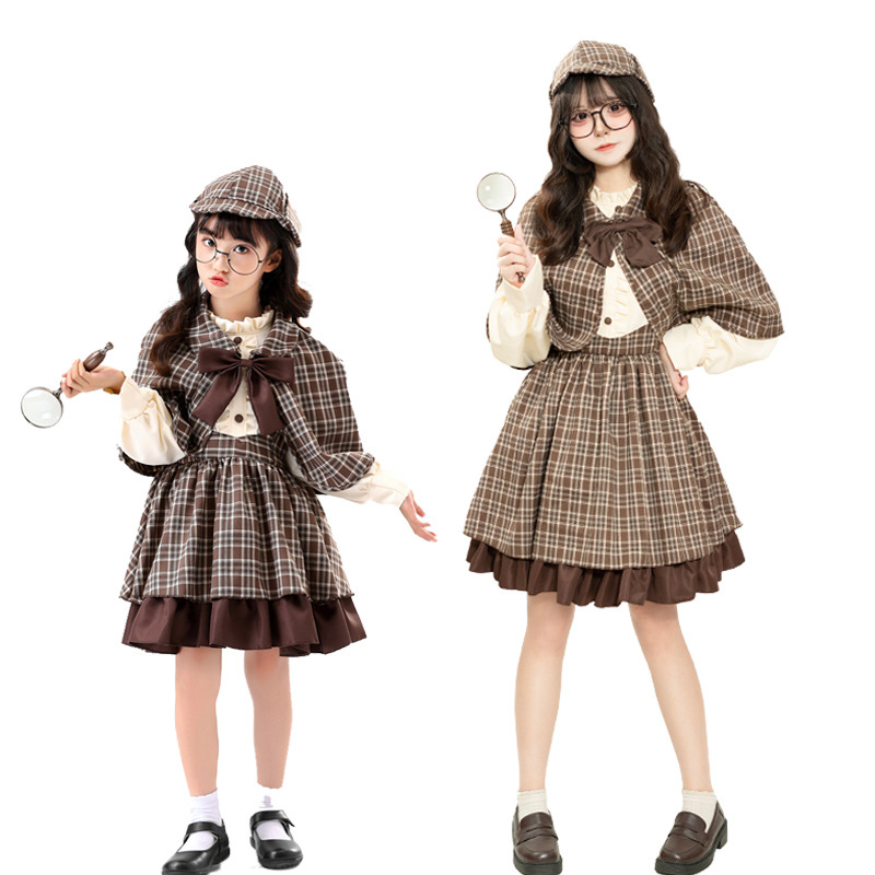 Halloween cosplay Sherlock Holmes Parent-Child British Detective Adult Female Children Character Costume