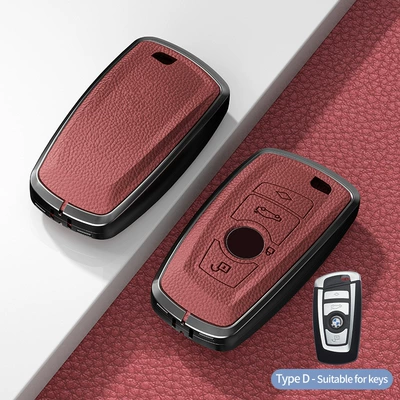 Suitable for Bmw Key Cover 5: Car key bag - model-d-square-smart-4-button-no-standard-volcanic-red-single-shell