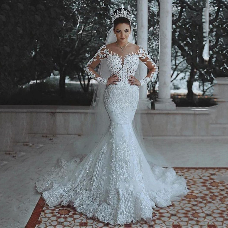 Cross-Border European and American Wedding Dresses 2026 New Sexy Deep V-Neck Fishtail Lace Wedding Dress Foreign Trade Dropshipping