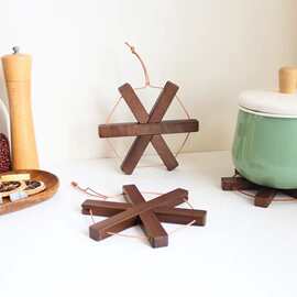 木质十字架锅垫家用厨房砂锅垫复古碗盘防烫架餐厅隔热垫支架