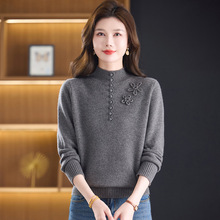 香迪莎妈妈装半高领双股加厚纯羊毛打底衫女冬装大码保暖内搭毛衣