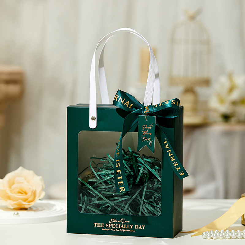 다크 그린 박스 리본 라피아