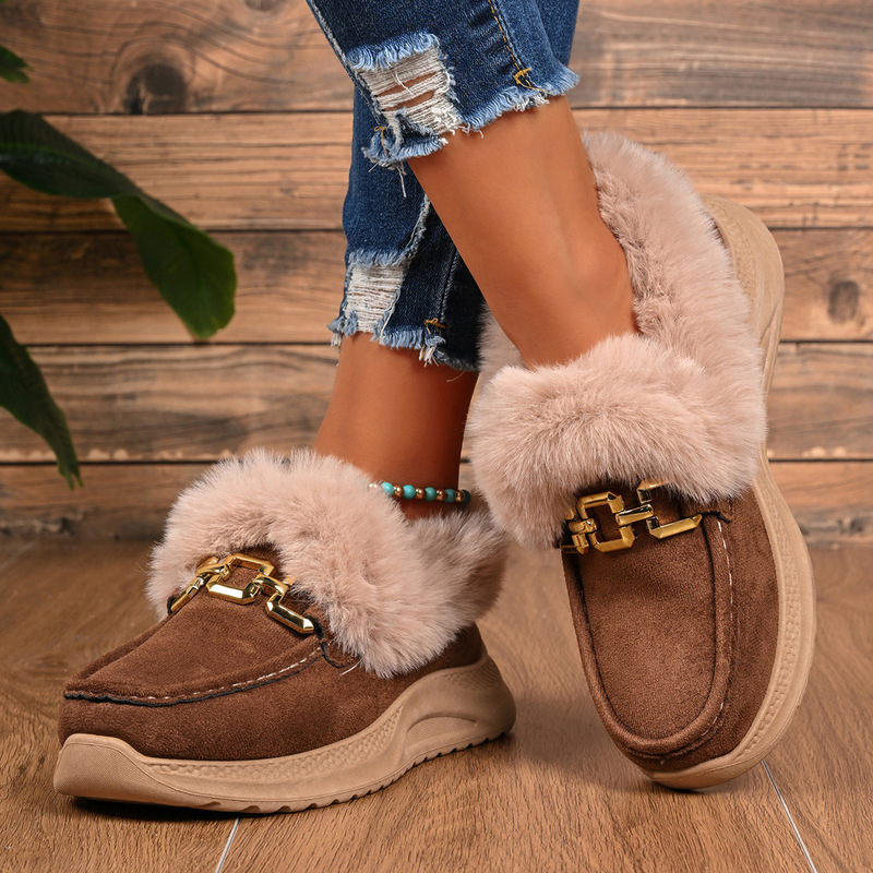 2025 Winter New Large Size Export Versatile Snow Sports Shoes with Fasteners Decorated with Velvet to Keep Warm and Slip-On Slip-Ons