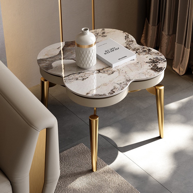 Artistic Light Luxury Sofa Side Table Living Room Four-Leaf Clover Lucky Corner Table Slate Coffee Table Simple Villa New Stainless Steel