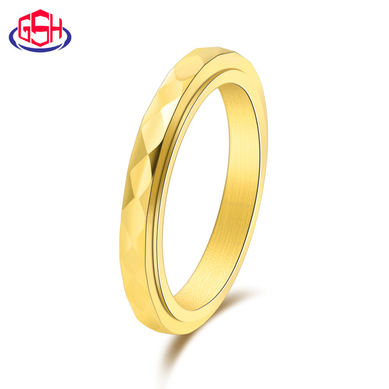 菱形小众饰品女式切面窄版食指环不锈钢可转动戒指简约18K金首饰