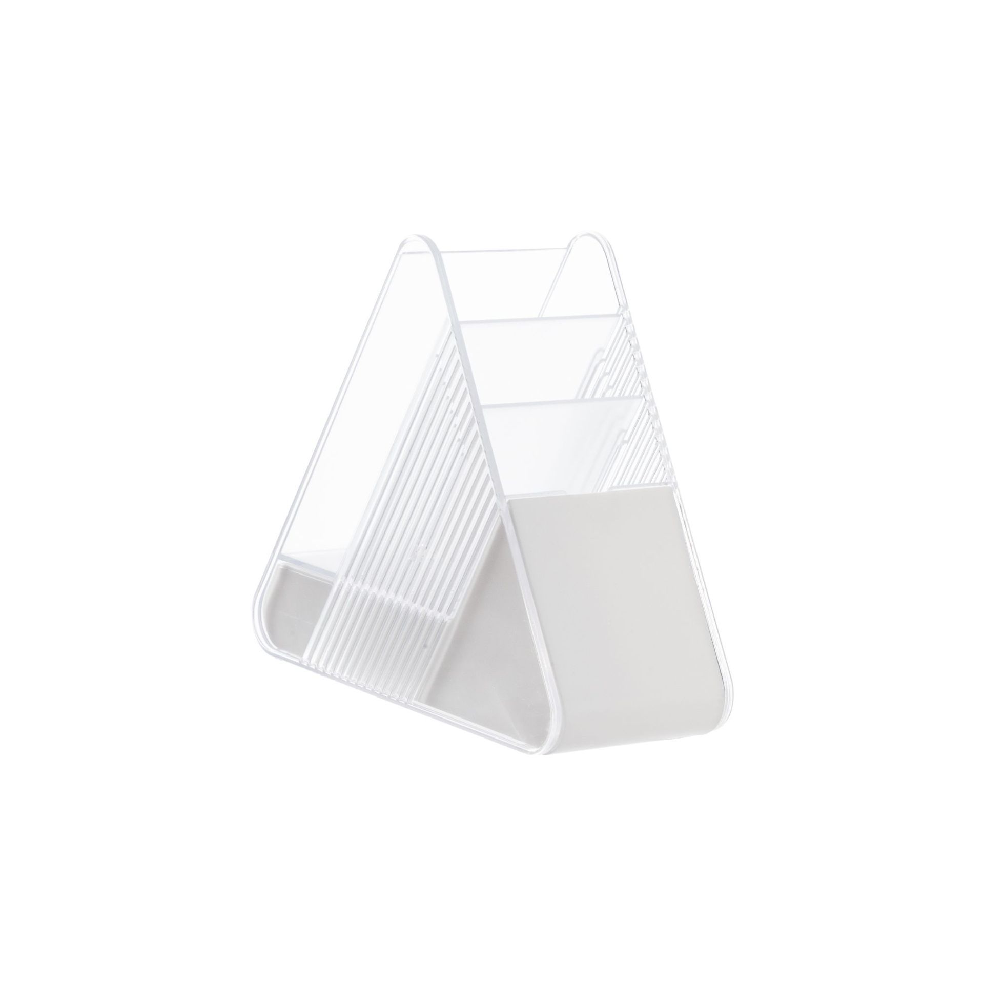 Caja de almacenamiento de cepillo de maquillaje de pluma multifuncional triangular, caja de almacenamiento de escombros plásticos, caja de almacenamiento de cosméticos de oficina, caja de almacenamiento de acabado de cilindro