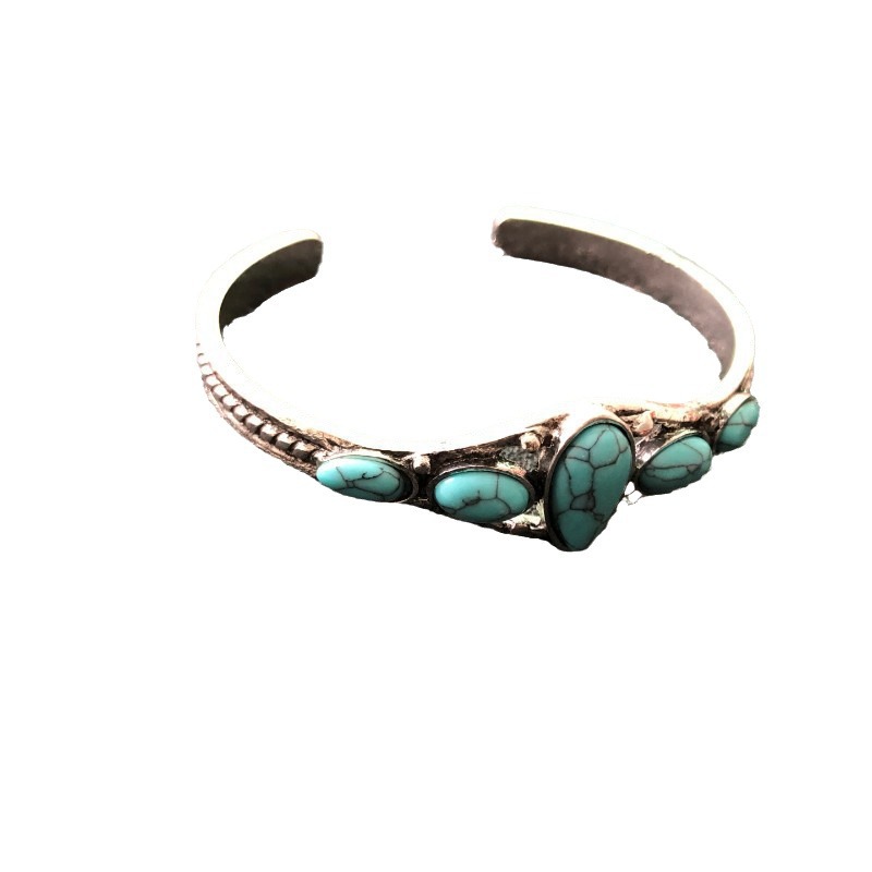 Europa y América Bohemia retro turquesa tallada hueco forma geométrica pulsera apertura ajustable