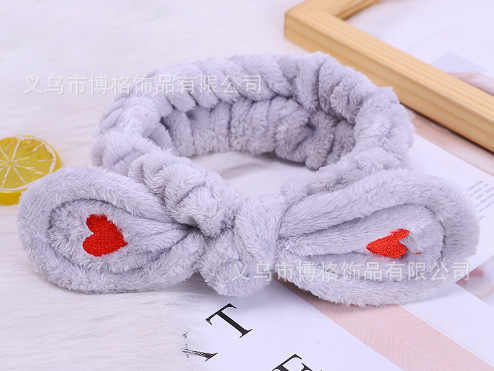 Fábrica directa de peluche amor correa de cabello orejas de conejo adorable borde ancho lavar la cara banda de cabello banda de cabello de baño bandana al por mayor