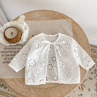 Summer Baby Girl Baby Cut Out Sun Protection Clothing Infant Thin Air-Conditioned Clothing Cardigan Long-Sleeved Thin Jacket